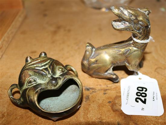Two Japanese bronzes of a Kylin and demon nighlight